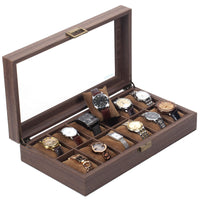 1 x RAW Customer Returns Readaeer-Watch Box with 12 places, Watch Box with Real Glass Lid, made of imitation leather and velvet lining - RRP €31.99