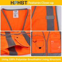 1 x RAW Customer Returns HPHST Safety Vest for Men and Women High Visibility Cycling Vest with Zipper Reflective Vest Work Vest EN ISO 20471 Orange 3X-Large  - RRP €18.14