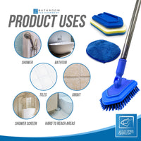 1 x RAW Customer Returns Bathroom Tile Cleaner, Shower Cleaning Brush, Multi-Part Scrubbing Brush with Long Handle Replaceable Stiff Bristles Tub, Tile Scrubber, Shower Cleaner Sponge Cleaner with Microfiber Pad - RRP €19.75