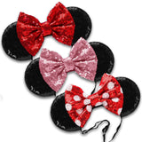 1 x RAW Customer Returns Minnie Ears Headbands, Pack of 3 Shiny Sequin Bow - Minnie Ears - Elastic and Adjustable Headband Headache Free - Mouse Ears for Girls and Women Classic  - RRP €14.56