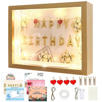 1 x RAW Customer Returns MeYuxg 3D picture frame with 6 themed pictures, picture frame deep 3cm with 1m LED light chain, money box picture frame, money gift wedding, for dried flowers, photos, stamps wood color  - RRP €15.0