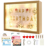 1 x RAW Customer Returns MeYuxg 3D picture frame with 6 themed pictures, picture frame deep 3cm with 1m LED light chain, money box picture frame, money gift wedding, for dried flowers, photos, stamps wood color  - RRP €15.0