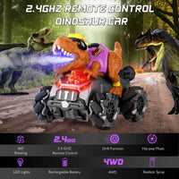 1 x RAW Customer Returns maysida remote controlled car dinosaur from 3 4 5 6 7 8 years gift for children, 2.4 GHz dinosaur car toy, RC car with spray mist, music, LED lights - RRP €39.99