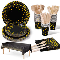 1 x RAW Customer Returns Nkaiso party tableware children s birthday, 141 pieces black gold paper plates party accessories birthday girl party decoration paper tableware set including plates cups napkins for 20 guests - RRP €20.81