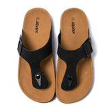 1 x RAW Customer Returns JOMIX Summer Sandals Men s Faux Leather Toe Separator Soft Cork Footbed Slippers Flat Flip Flops Beach Shoes Sea Beach Outdoor Black, 42 EU  - RRP €29.2