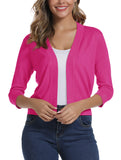 1 x RAW Customer Returns Women s 3 4 Sleeve Open Front Bolero Cardigan Shrug Solid Cardigan Top XXL, Pink Red  - RRP €32.76