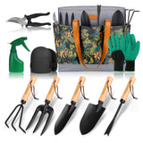 1 x RAW Customer Returns YAUNGEL Garden Tool Set, 10 Pieces Heavy Duty Stainless Steel Gardening Kit with Non-Slip Wooden Handle - Garden Gifts Packaging for Women Men, Black - RRP €33.43