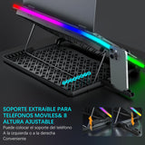 1 x RAW Customer Returns RGB Gaming Laptop Cooling Base for Desktop and Lap Use, MOOJAY Cooling for 15.6-17.3 Laptops, 8 Adjustable Heights with 8 Fans and Phone Holder - Blue LED Light - RRP €38.54