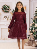 1 x RAW Customer Returns Girls Dresses Princess Festive 140 Children s Dress 146 Sequins Party Christmas Wedding Birthday Ball Gown Flower Girl Long Sleeve Elegant A-line Crew Neck Red 10-11 Years - RRP €40.33