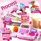 1 x RAW Customer Returns BUYGER Pack of 34 Electronic Cash Register Toy Supermarket Cash Register with Scanner Microphone Shop Accessories Role Play Toy for Girls Boys from 3 Years Pink , 25 x 12 x 16 cm - RRP €21.62