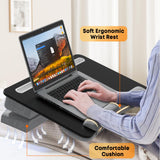 1 x RAW Customer Returns Laptop cushion, PUTORSEN laptop lap tray with ergonomic wrist rest, larger laptop cushion for max. 17.3 inch notebook, height adjustable laptop pad with tablet and phone holder black  - RRP €39.89