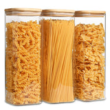 1 x RAW Customer Returns ComSaf Glass Spaghetti Pasta Storage Jars with Lids, 2.1L, 3 Pack, Tall Clear Airtight Storage Container with Bamboo Lid for Pasta, Flour, Cereal, Sugar, Beans - RRP €39.42