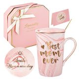 3 x RAW Customer Returns Best Mother Ever Mug, Birthday Gifts for Mom, Funny Pink Gift Set, Mother s Day Gifts, Ceramic Marble Coffee Cup Tea Cup with Lid, Gold Spoon and Gift Box 420ML Pink  - RRP €52.2