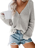 1 x RAW Customer Returns Dokotoo Women s V-Neck Long Sleeve Hoodie Knitted Pullover Sexy Off Shoulder Sweatshirt Long Sleeve Top Loose Sweater Tops Apricot M - RRP €40.33