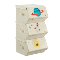 1 x RAW Customer Returns SONGMICS Children s storage box, set of 3, folding boxes, toy box with lid, 38 x 35 x 25 cm, for children s room, toy room, space motifs, beige RLB700M01 - RRP €40.99