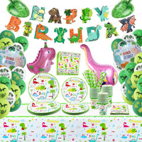 6 x Brand New Dinosaur Party Decorations, Includes Happy Birthday Banner, Balloons, Tablecloth, Plate, for Kids Girls Parties, Serves 20 - RRP €115.2