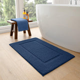 1 x RAW Customer Returns DEXI Bathroom Rug 60 x 110 cm, Bath Mat Non-Slip Washable, Soft Bath Mat, Microfibre Absorbent Bath Mat, Bath Mats for Bathtub, Shower Room and Bathroom - Blue - RRP €45.37