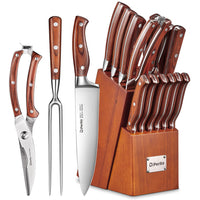 1 x RAW Customer Returns D.Perlla knife block Knife set 16-piece knife with wooden handle Stainless steel chef s knife set with wooden block Professional kitchen knife with sharpening steel - RRP €76.7