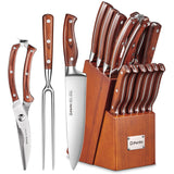 1 x RAW Customer Returns D.Perlla knife block Knife set 16-piece knife with wooden handle Stainless steel chef s knife set with wooden block Professional kitchen knife with sharpening steel - RRP €88.92