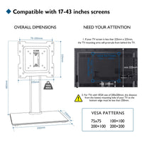 1 x RAW Customer Returns BONTEC TV Stand for 17-43 Inch LCD LED OLED Plasma Curved Screens, Universal Tabletop Stand with Swivel and Adjustable Height, up to 45kg, Max VESA 200x200 mm - RRP €25.85