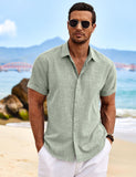 1 x RAW Customer Returns COOFANDY Men s Linen Shirt Short Sleeve Casual Linen Shirt Solid Color Regular Fit Shirt Lightweight Summer Shirt Light Green M - RRP €33.99