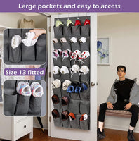 3 x RAW Customer Returns MISSLO 28 Large Pockets Over the Door Shoe Organizer with 4 Hooks Hanging Organizer for Different Width Doors, Hanging Shoe Storage for Closet Shoe Holder Men, Gray - RRP €53.64