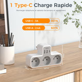 1 x RAW Customer Returns TESSAN multiple socket, wall socket, 3 sockets and 1 USB with 2 USB C, socket USB C, electrical, 6 in 1, power strip USB, for home, office, compatible with phone, portable - RRP €24.98