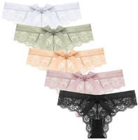 1 x Brand New Maeau - Women s Lace Briefs Pack of 5 Lace Triangle Panties Low Waist Bikini Bottom Non-marking Briefs - White Black Green Orange Pink - M - RRP €26.45