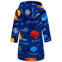 1 x RAW Customer Returns FILOWA Bathrobe Child Shower Bathrobe with Hood Soft Fleece Home Pajamas Warm Flannel Sleepwear for Children 3-4 Years, Planet Blue - RRP €19.58