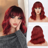 1 x RAW Customer Returns Barsdar Short Bob Wigs with Bangs Shoulder Long Women Short Wig Curly Wavy Synthetic Cosplay Wig Wig for Girls Costume Wigs Colorful Natural Wavy Wigs Ombre Red - RRP €22.18