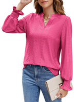 1 x RAW Customer Returns Beluring Women s Casual Long Sleeve Sexy V Neck Eyelet Loose Lace Blouse Tops,Red,Pink,L - RRP €21.6