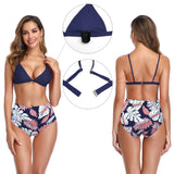 1 x RAW Customer Returns SHEKINI Women s Bikini Set Classic Triangle Bra Two-Piece Mankini Backless Swimwear High Cut Black Bikini Bottoms Brazilian L, Flower Blue  - RRP €32.58