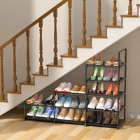 1 x RAW Customer Returns FINEW shoe rack with 10 levels, shoe stand narrow shoe racks made of metal, 20-24 pairs of shoes storage, shoe cabinet shoe storage with hooks for living room, dressing room and hallway - black - RRP €29.23