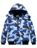 5 x Brand New Wantdo Warm Winter Jacket Parka with Windproof Hood Quilted Outdoor Coat Trekking Cotton Jacket for Children Military Blue 140-146 - RRP €274.95