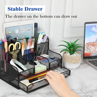 1 x RAW Customer Returns Housolution Desk Organizer, Iron Storage Rack with 8 Compartments, Mesh Desktop Organizer Office Pen Holder for Pens Staplers File Clips Sticky Notes - Black - RRP €26.54