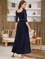 1 x RAW Customer Returns Wedtrend Cocktail Dress Elegant for Wedding Elegant V-neck Cocktail Dress A Line Party Dress Boho Dress Long WT0312 Navy L - RRP €65.53