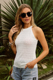 1 x Brand New CURLBIUTY Women s Halterneck Knitted Tops Elegant Sleeveless Crew Neck Summer Tank Top Casual Vest White XL - RRP €22.07