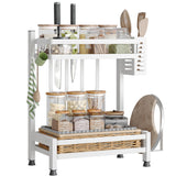 1 x RAW Customer Returns NETEL Multifunctional Standing Spice Rack, 2 Tier Rustproof Spice Rack Spice Holder, Kitchen Shelf Organizer for Worktop Storage with Utensil Holder, Cutting Board Holder, Hooks, White - RRP €30.76