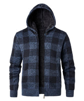 1 x RAW Customer Returns KTWOLEN Men s Cardigans Jacket Hooded Sweater Long Sleeve Sweatshirt Warm Winter Coats Fleece Lined Checkered Cardigan, Blue, L - RRP €32.26