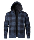 1 x RAW Customer Returns KTWOLEN Men s Cardigans Jacket Hooded Sweater Long Sleeve Sweatshirt Warm Winter Coats Fleece Lined Checkered Cardigan, Blue, L - RRP €32.26