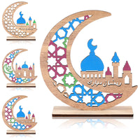 1 x Brand New Threan 4 Pieces Wooden Eid Mubarak Table Decorations Eid Mubarak Table Ornament Star Moon Ramadan Table Plate Table Ornament for Muslim Party Islamic Festival Castle  - RRP €19.2