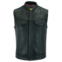 1 x RAW Customer Returns Leatherick Groove Club Men s Black Leather Vest - Traditional Paisley Satin Lining DE NL SE PL, Numeric, 54, Regular, Regular, Black Stitched  - RRP €104.99