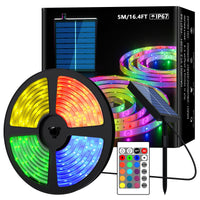 1 x RAW Customer Returns Lumtang Solar Outdoor LED Strip, RGB LED Strip 5 m, Solar Powered RGB Color Changing Solar Fairy Lights with 8 Lighting Modes, Party, Garden, Swimming Pool, Warehouse, Outdoor Decoration. - RRP €28.22