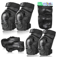 1 x RAW Customer Returns Children s Adults Knee Pads Set, 6 in 1 Protector Set with Knee Elbow Wrist Guards, Protective Equipment Adjustable Wrist Guards for Rollerblading Skating Skateboard Scooter Cycling BK S  - RRP €21.9