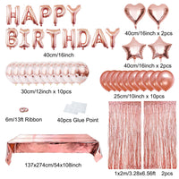 1 x RAW Customer Returns ZERODECO birthday decoration rose gold set, happy birthday letters balloons tablecloth cake topper foil curtains mylar foil star and heart shape balloons confetti balloons for birthday party decoration - RRP €16.99