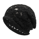 1 x RAW Customer Returns ZLYC Women Cotton Crochet Slouchy Beanie Hat Handmade Knit Cutout Summer Floral Skull Cap, Crochet Black, One Size - RRP €20.09