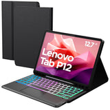 1 x RAW Customer Returns for Lenovo Tab P12 12.7 inch case with removable keyboard DIY 3-zone 7-color lighting keyboard with trackpad - QWERTZ keyboard case with pen holder for Lenovo Tab P12 12.7 2023, black - RRP €54.99