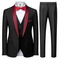 1 x RAW Customer Returns KUDMOL Men s 3 Piece Suit Slim Fit One Button Shawl Lapel for Wedding Prom Blazer Vest Pants Set Red, 2XL  - RRP €112.99