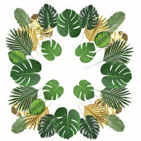 1 x RAW Customer Returns GUJIN 78 Pieces 12 Types Artificial Palm Leaves with Stems, Tropical Plant Palm Leaves and Monstera Leaves, Plastic Palm Leaves for Hawaiian Luau Jungle Beach Theme Table Decoration - RRP €19.15