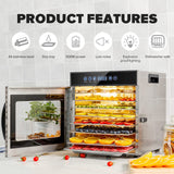 1 x RAW Customer Returns Kwasyo stainless steel dehydrator with recipe booklet, dehydrator temperature control from 30-90 , timer function of 24h drying time, BPA-free, dehydrator for fruit, meat, fruit dryer, vegetables, herbs 8 levels  - RRP €169.99